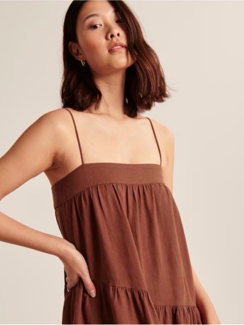 Asymmetrical Tiered Linen Blend Maxi Dress- Not Brown - Picture 6 of 16